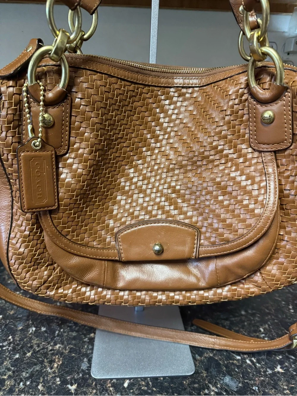 Coach Kristin Woven Leather Round Satchel F23048 Cognac Crossbody-Project Bag